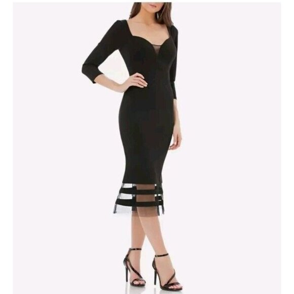 JS Collections 8 Women's Lace accent‎ Sweetheart Bodycon Dress Black 3/4 sleeve - Picture 1 of 12